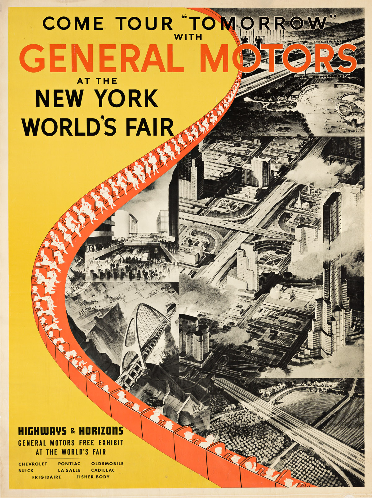 DESIGNER UNKNOWN.  GENERAL MOTOR AT THE NEW YORK WORLDS FAIR. 1939. 48x35¾ inches, 122x90¾ cm.